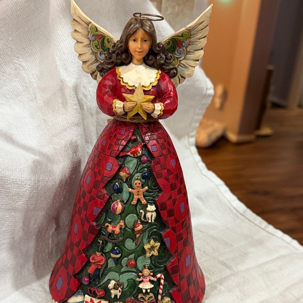 Jim Shore Red and Green Angel Figurine